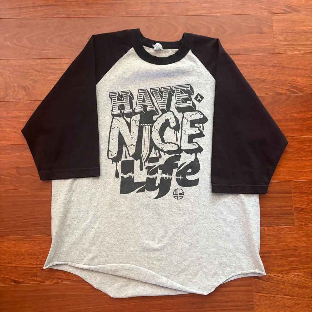 Vintage Strange Music Mens XL Have A Nice Life Raglan Baseball Tee Gray Black